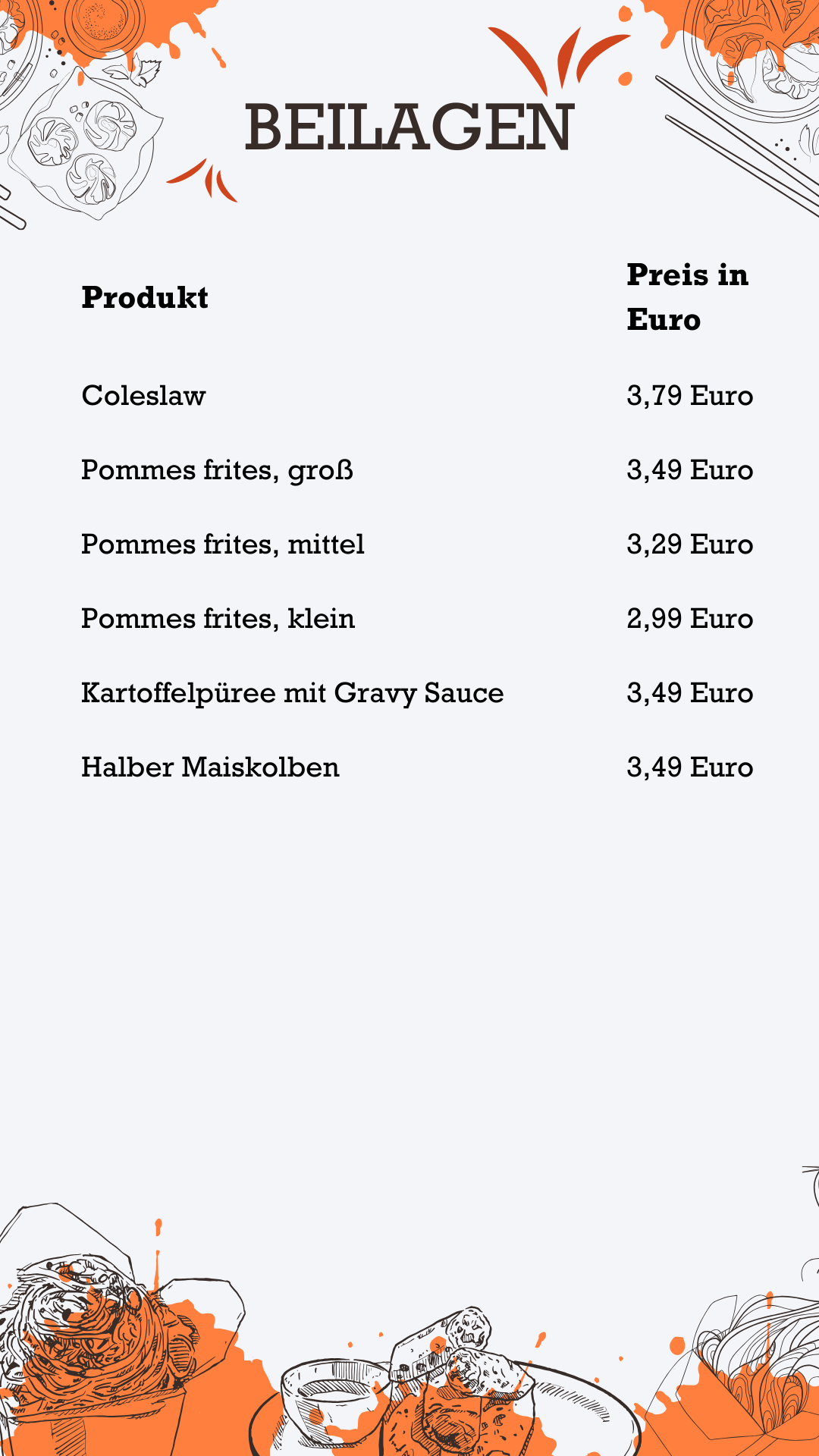 Beilagen KFC Preise